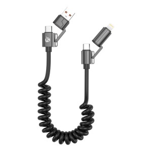 Cable espiral 4 en 1 - USB-A, USB-C, Lightning hasta 60 W