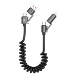 Cable espiral 4 en 1 - USB-A, USB-C, Lightning hasta 60 W