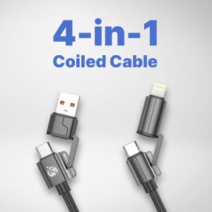 Cable espiral 4 en 1, USB, USB-C, Lightning 60 W - iServices